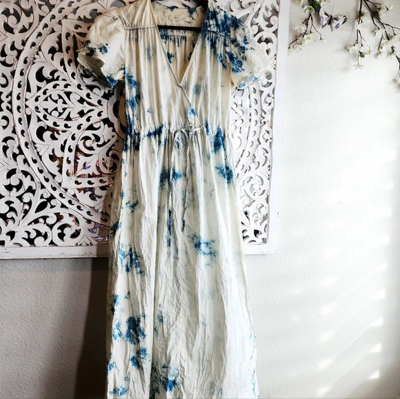 CHRISTY DAWN TIE-DYE  BLUE/WHITE PRINT MIDI PULL-ON DESIGN SZ SMALL - Picture 8 of 16